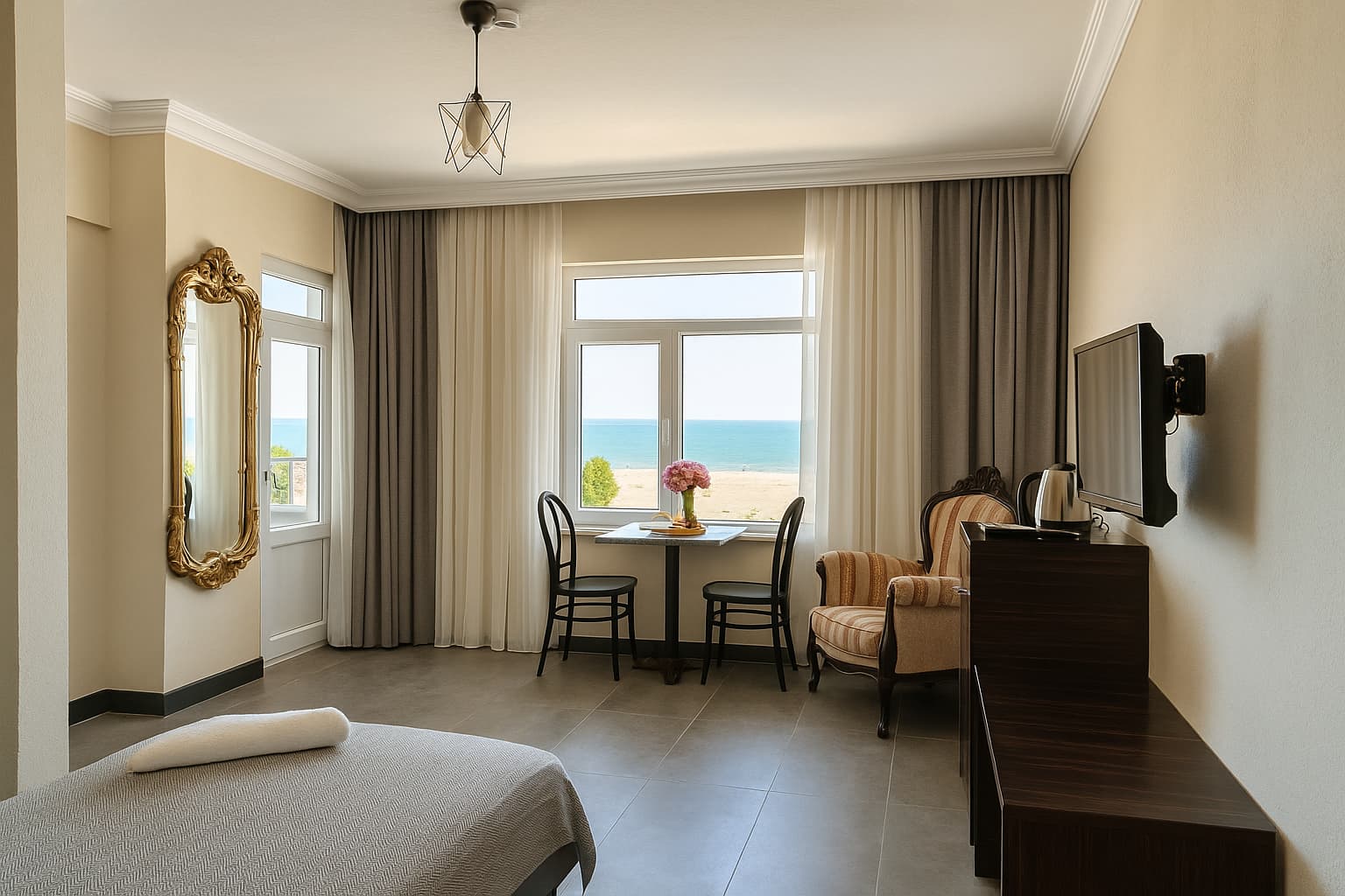 Karasu deniz manzaralı aile odası